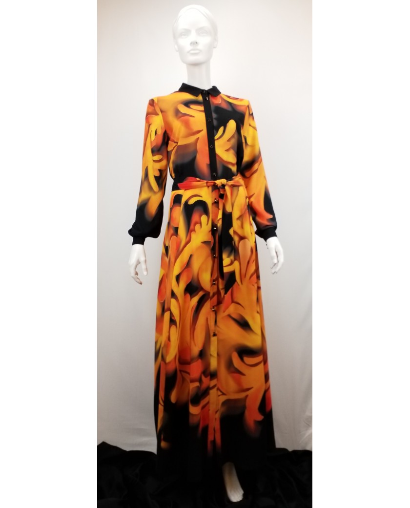 Shirt style long sleeved crepe chiffon dress Shirt style long sleeved crepe chiffon dress