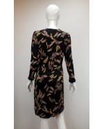 Feather print long sleeved stretch fit dress