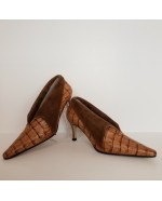 Tan Suede Crocodile effect Genuine Leather Boot / shoe