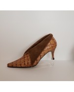 Tan Suede Crocodile effect Genuine Leather Boot / shoe