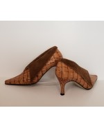 Tan Suede Crocodile effect Genuine Leather Boot / shoe